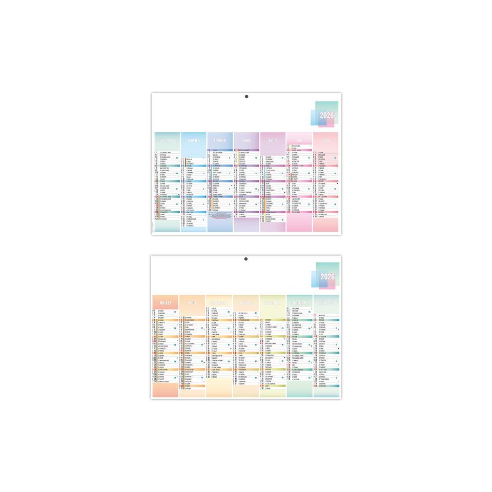 Calendriers bancaires personnalisables fabriqués en France Pastel Rigides