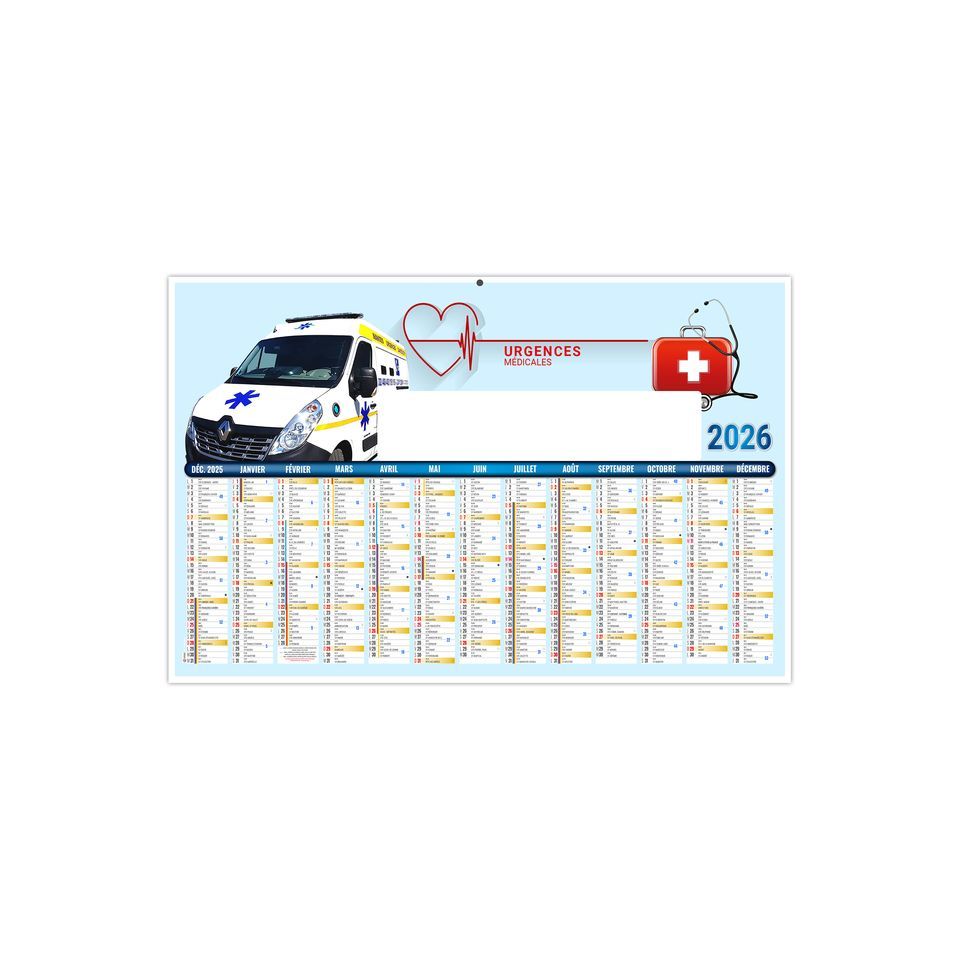 Calendriers bancaires personnalisables fabriqués en France Urgence Souples