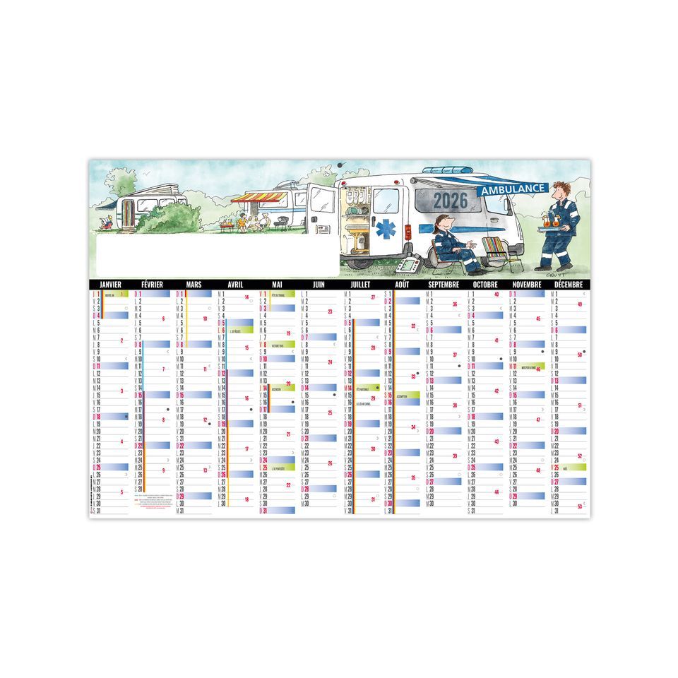 Calendrier publicitaire fabriqué en France Planning Effaçable l'ambulancier