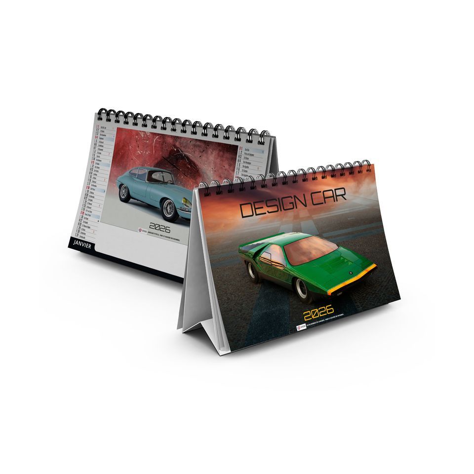 Calendrier publicitaire personnalisable fabriqué en France de bureau Design car 7 feuillets