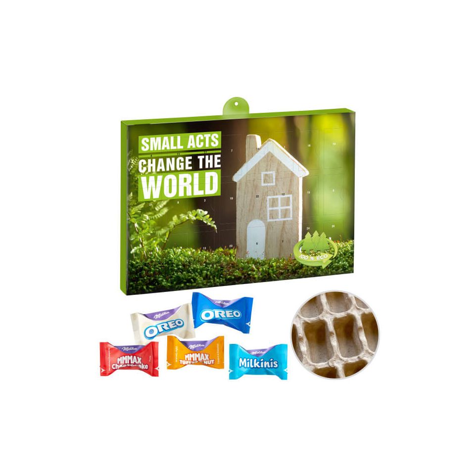 Calendrier de l'avent publicitaire fabriqué en Europe Premium écologique FSC recyclé 100 % recyclable Milka Moments 340x235x33 m