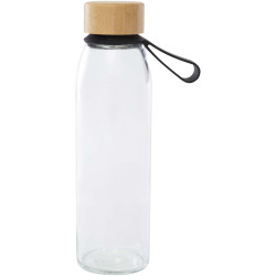 Bouteille publicitaire d'eau en verre Porto de 500 ml avec poignée en silicone et couvercle en bambou