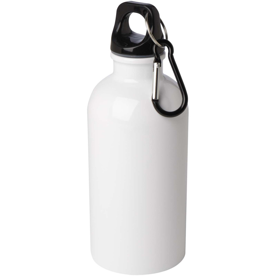 Bouteille publicitaire d'eau Oregon de 400 ml simple paroi en acier recyclé certifié RCS avec mousqueton