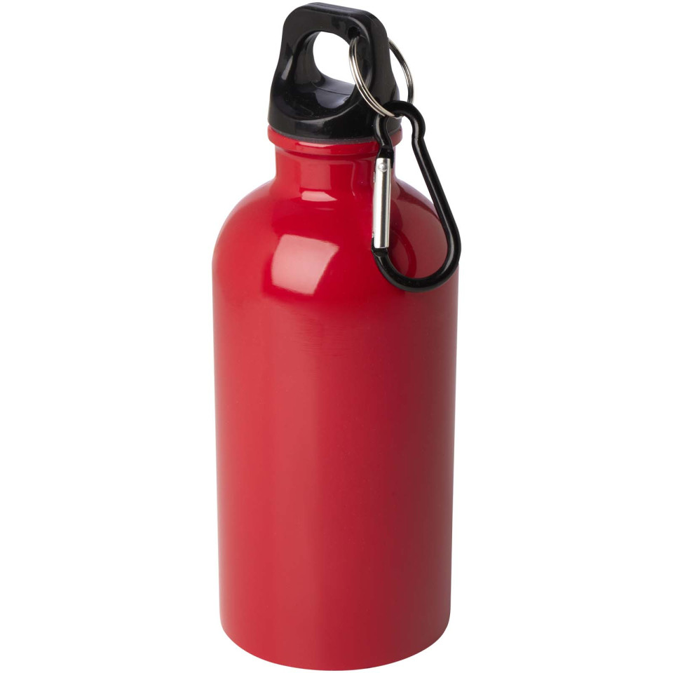 Bouteille publicitaire d'eau Oregon de 400 ml simple paroi en acier recyclé certifié RCS avec mousqueton