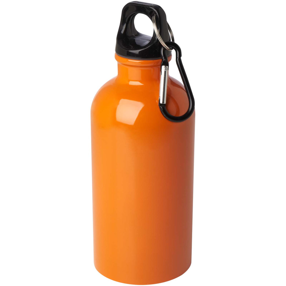 Bouteille publicitaire d'eau Oregon de 400 ml simple paroi en acier recyclé certifié RCS avec mousqueton