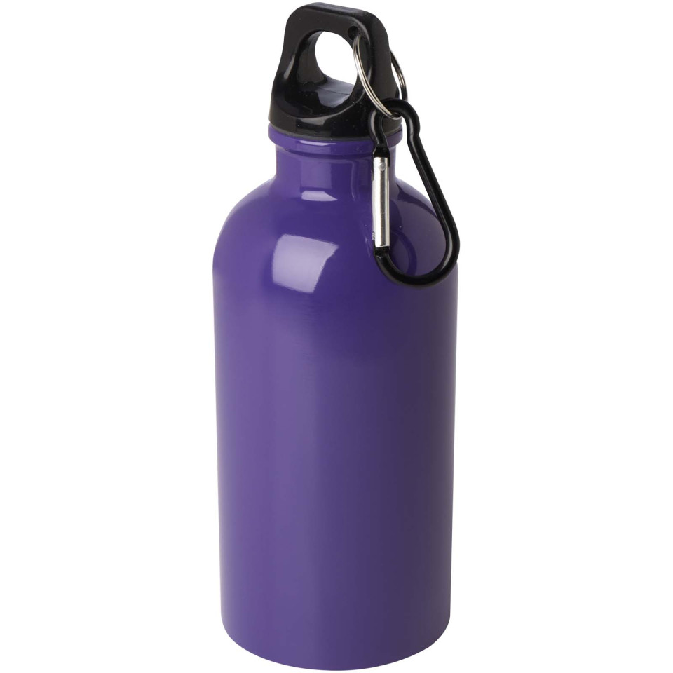 Bouteille publicitaire d'eau Oregon de 400 ml simple paroi en acier recyclé certifié RCS avec mousqueton