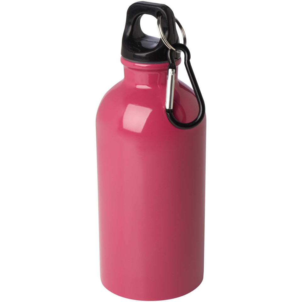 Bouteille publicitaire d'eau Oregon de 400 ml simple paroi en acier recyclé certifié RCS avec mousqueton