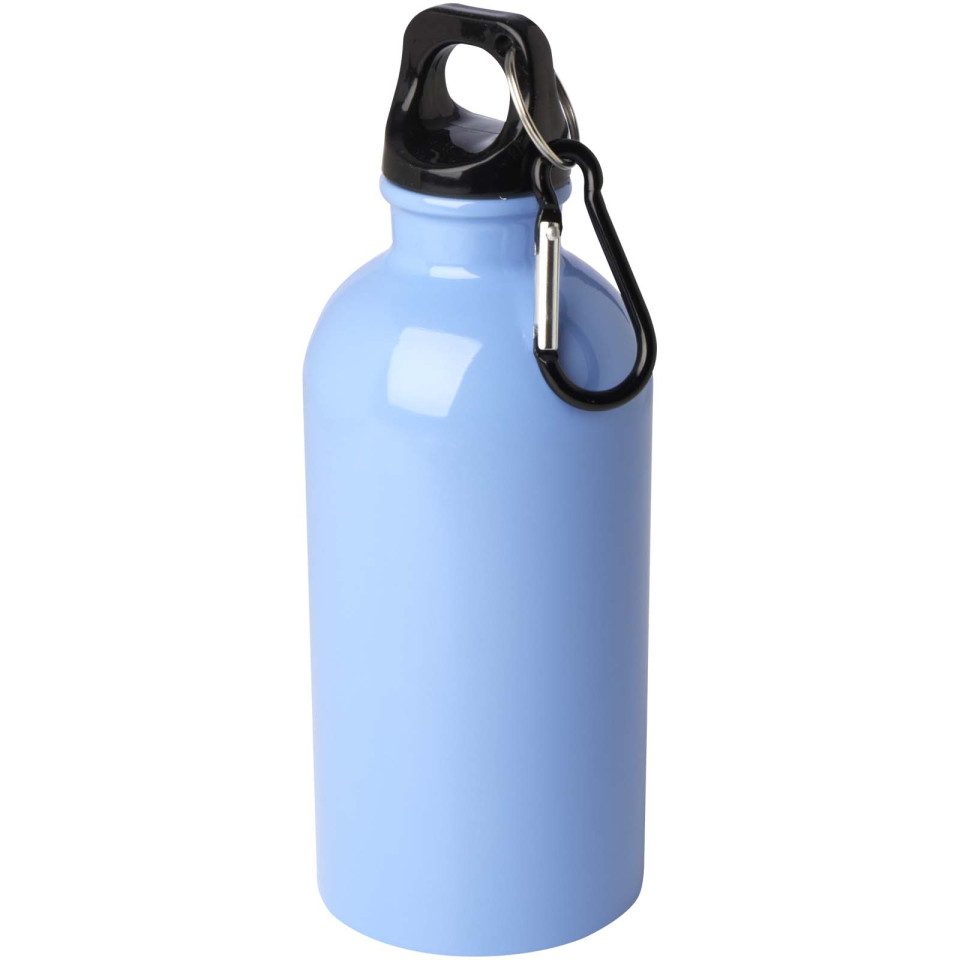 Bouteille publicitaire d'eau Oregon de 400 ml simple paroi en acier recyclé certifié RCS avec mousqueton