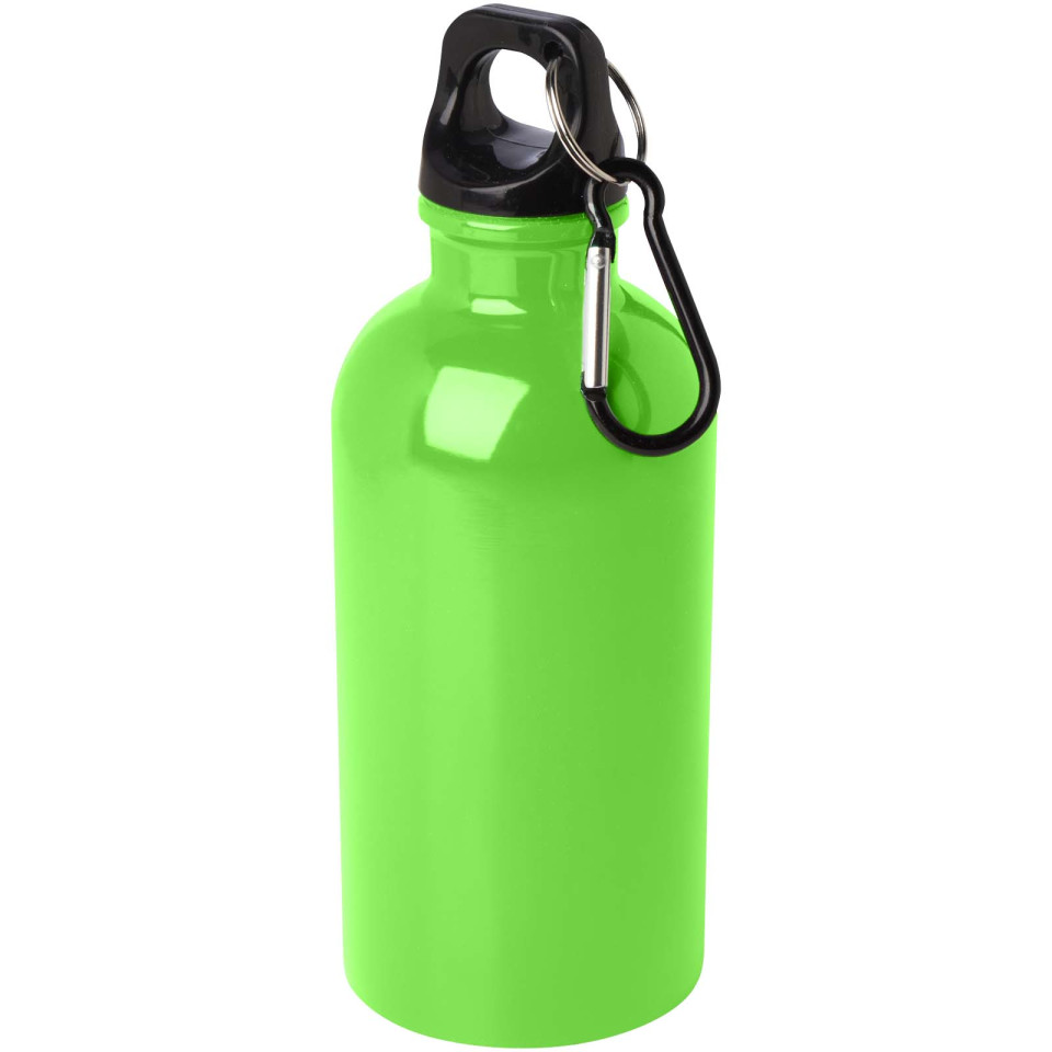 Bouteille publicitaire d'eau Oregon de 400 ml simple paroi en acier recyclé certifié RCS avec mousqueton