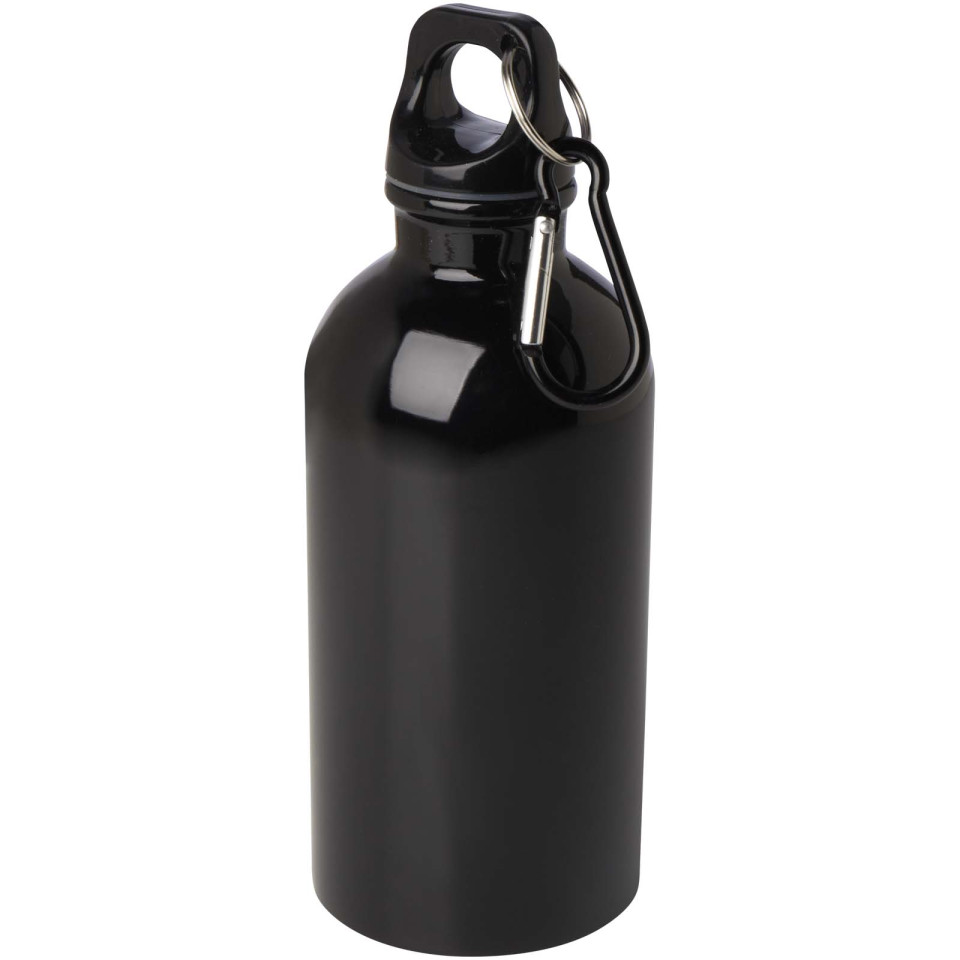 Bouteille publicitaire d'eau Oregon de 400 ml simple paroi en acier recyclé certifié RCS avec mousqueton