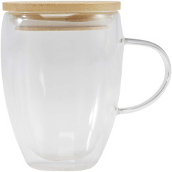 Tasse publicitaire en verre Leona de 350 ml avec couvercle en bambou Tasse publicitaire en verre Leona de 350 ml avec couvercle en bambou