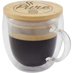 Tasse publicitaire en verre Lenora de 250 ml avec couvercle en bambou Tasse publicitaire en verre Lenora de 250 ml avec couvercle en bambou