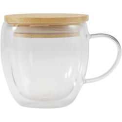 Tasse publicitaire en verre Lenora de 250 ml avec couvercle en bambou Tasse publicitaire en verre Lenora de 250 ml avec couvercle en bambou