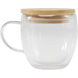 Tasse publicitaire en verre Lenora de 250 ml avec couvercle en bambou Tasse publicitaire en verre Lenora de 250 ml avec couvercle en bambou