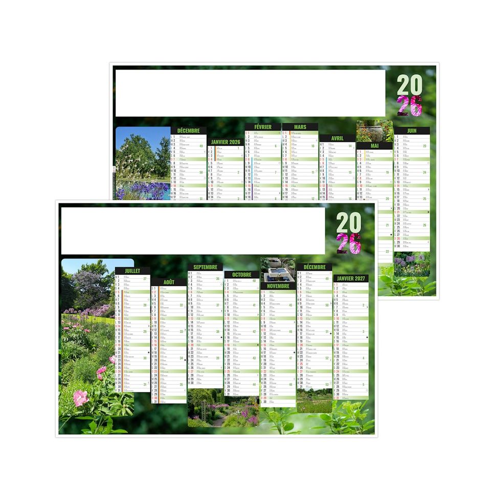 Calendrier personnalisable bancaire Jardins rigide