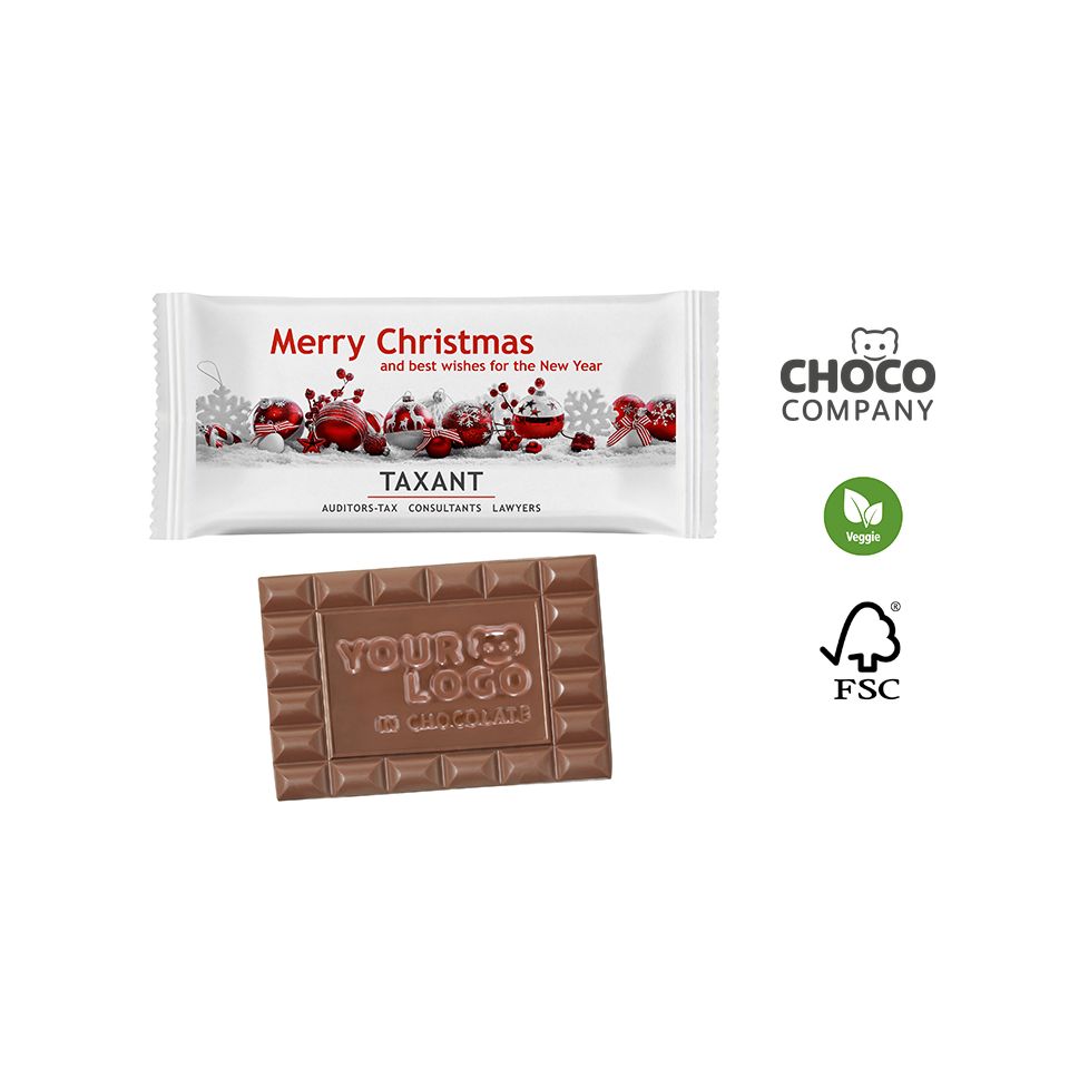 Tablette de chocolat logo moulé personnalisée sachet écologique fabriquée en Europe