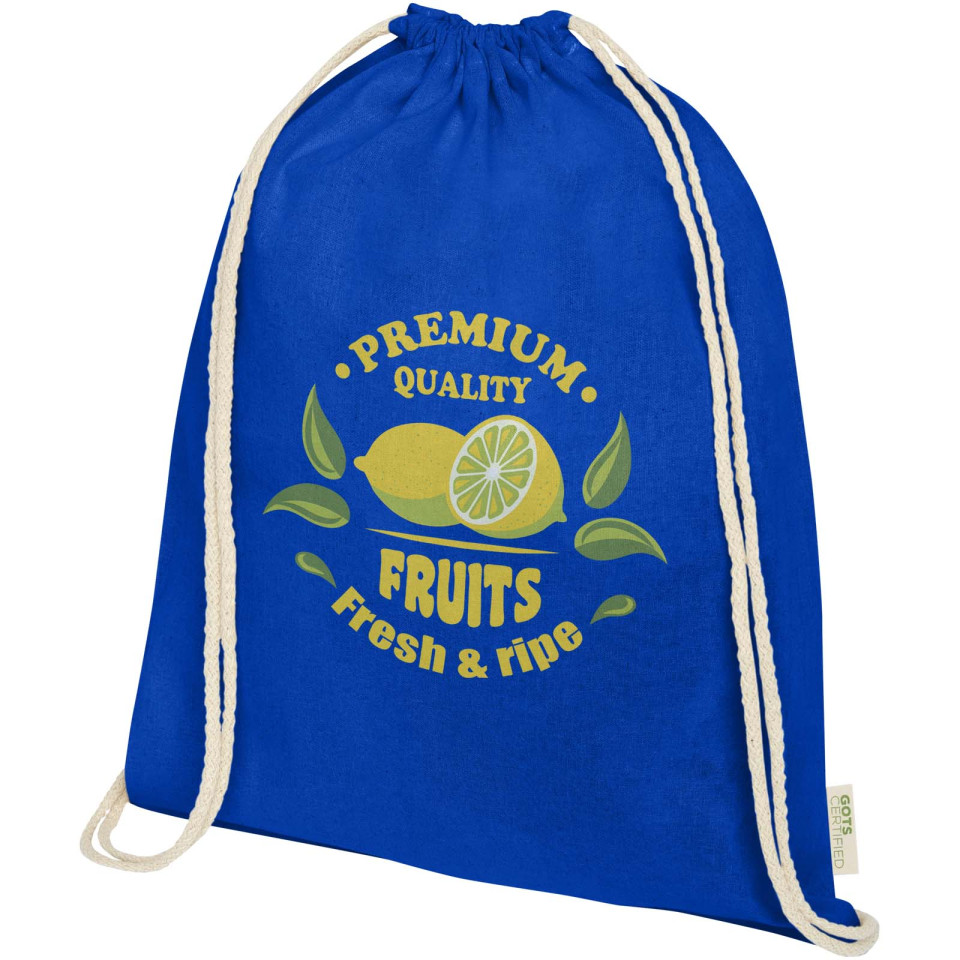 Sac publicitaire à dos avec cordon en coton organique Orissa 140 g/m² 5L