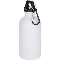 Bouteille publicitaire d’eau Oregon de 400 ml en acier inoxydable recyclé à simple paroi certifié RCS avec mousqueton