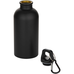 Bouteille publicitaire d’eau Oregon de 400 ml à simple paroi finition MATE acier inoxydable recyclé avec mousqueton