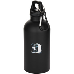 Bouteille publicitaire d’eau Oregon de 400 ml à simple paroi finition MATE acier inoxydable recyclé avec mousqueton