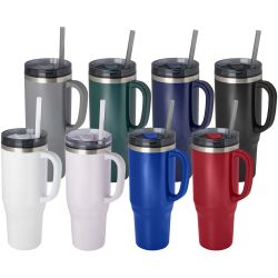 Mug publicitaire isotherme Melbourne 1200 ml certifié RCS avec paille
