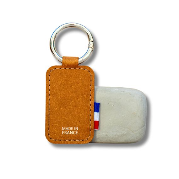 Porte-clés publicitaire rectangulaire personnalisé en cuir recyclé fabriqué France
