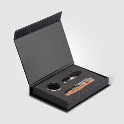 Set cadeau publicitaire Essex accessoires pour vin acier inoxydable et bois FSC