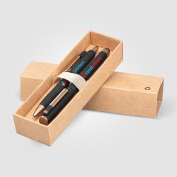 Coffret publicitaire de stylos York en plastique recyclé finition bronze