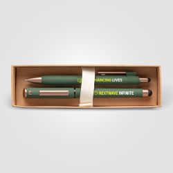 Coffret publicitaire de stylos York en plastique recyclé finition bronze