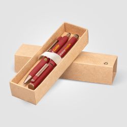 Coffret publicitaire de stylos York en plastique recyclé finition bronze