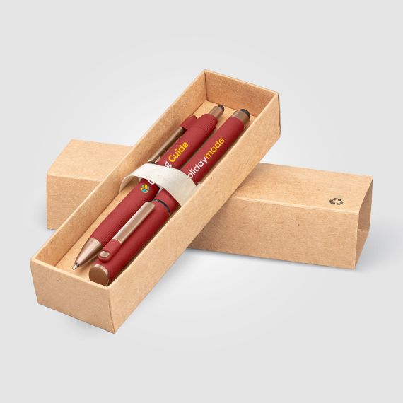 Coffret publicitaire de stylos York en plastique recyclé finition bronze