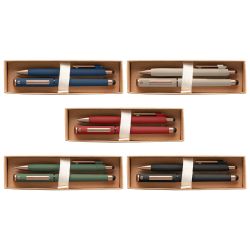 Coffret publicitaire de stylos York en plastique recyclé finition bronze