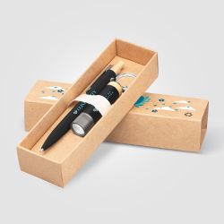 Coffret cadeau personnalisé stylo et lampe torche aluminium recyclé Reborn
