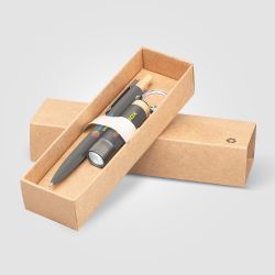 Coffret cadeau personnalisé stylo et lampe torche aluminium recyclé Reborn