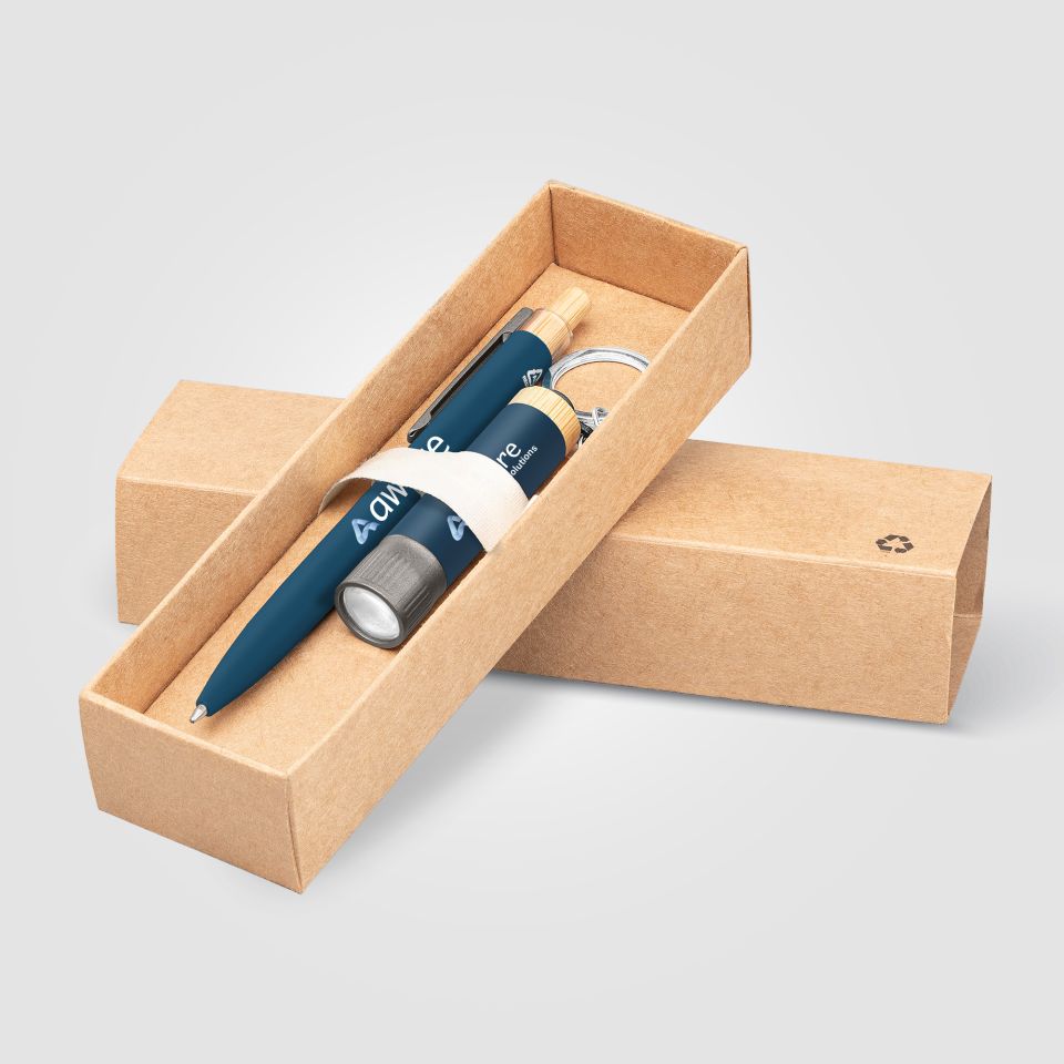 Coffret cadeau personnalisé stylo et lampe torche aluminium recyclé Reborn