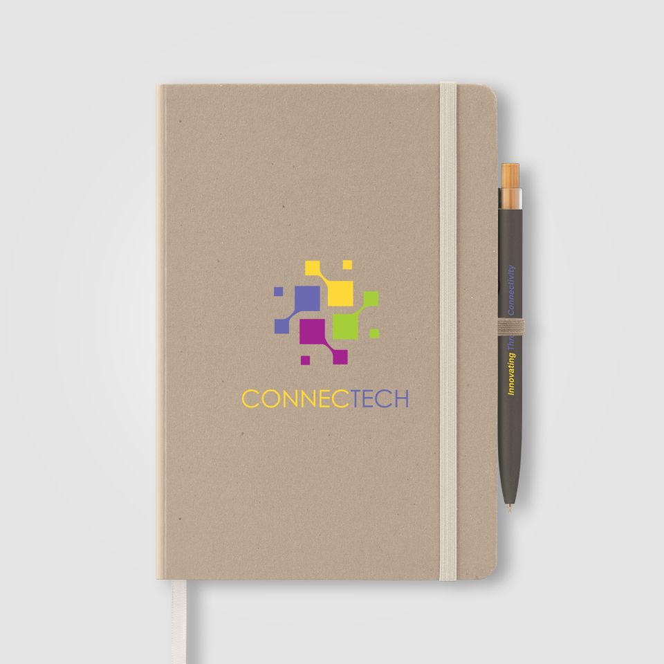 Set stylo et bloc-notes personnalisé à couverture rigide en carton de lait recyclé