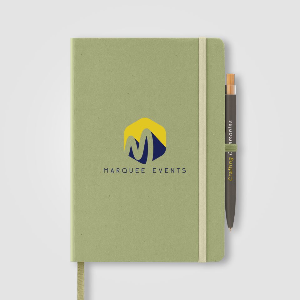 Set stylo et bloc-notes personnalisé à couverture rigide en carton de lait recyclé