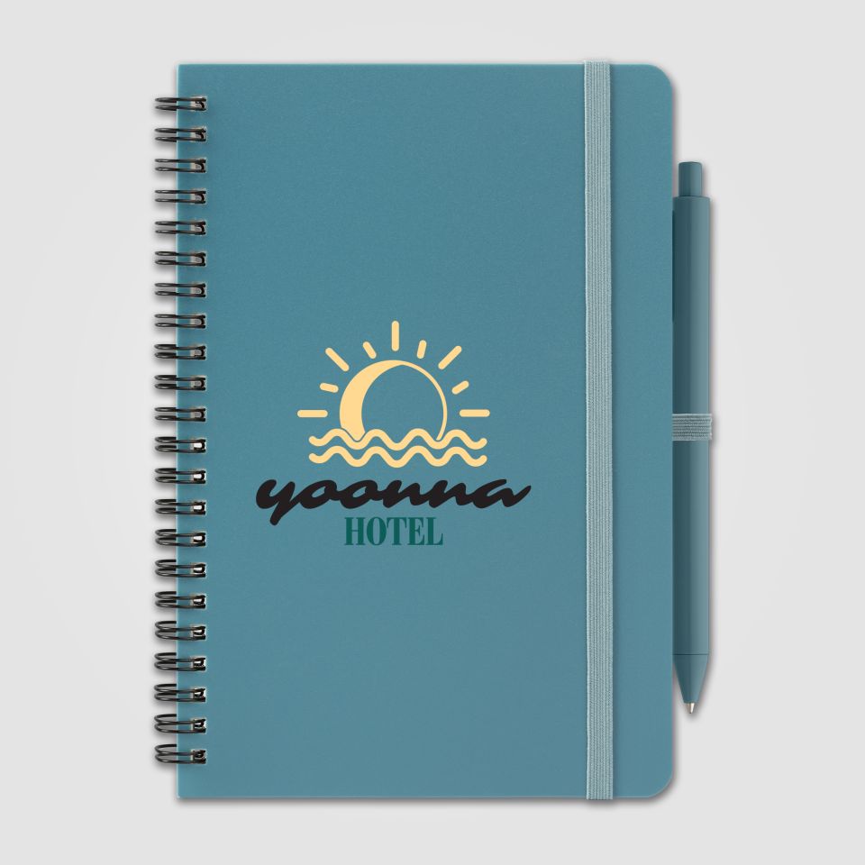 Bloc-notes publicitaire à spirales A5 Höga Repreve® recyclé et stylo