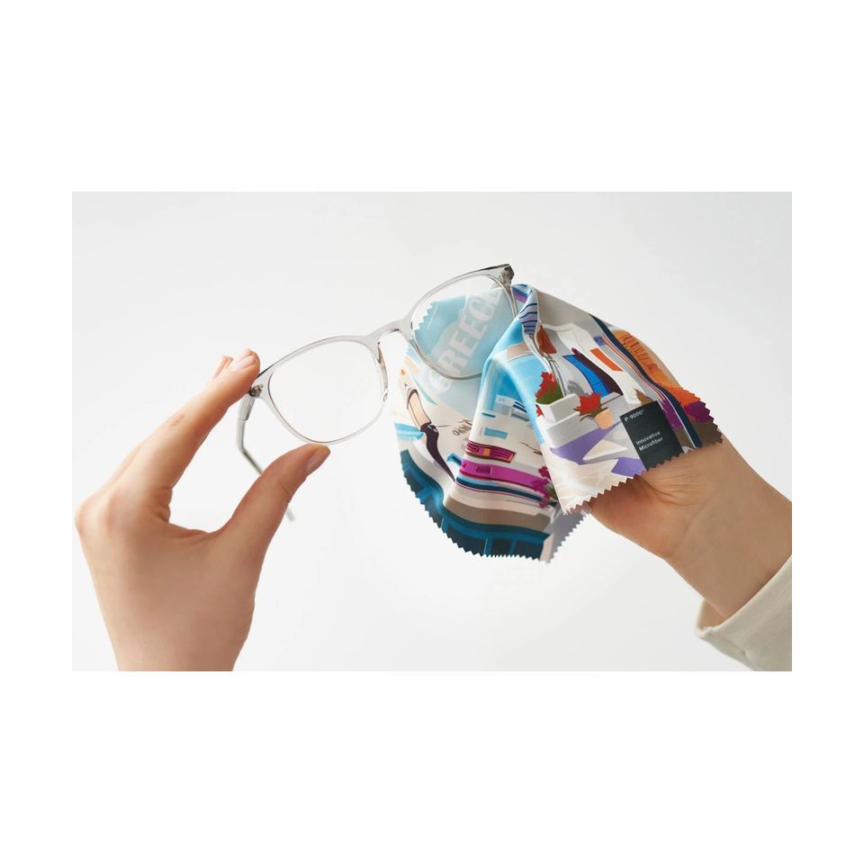 Chiffon personnalisé de nettoyage lunette microfibre avec étui express fabriqué en Europe