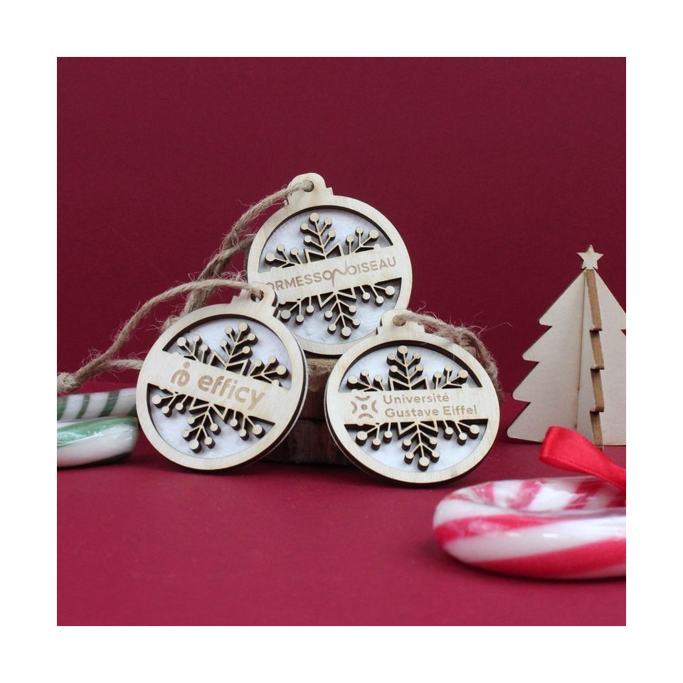 Boule publicitaire de Noël graines et bois fabriquée en France