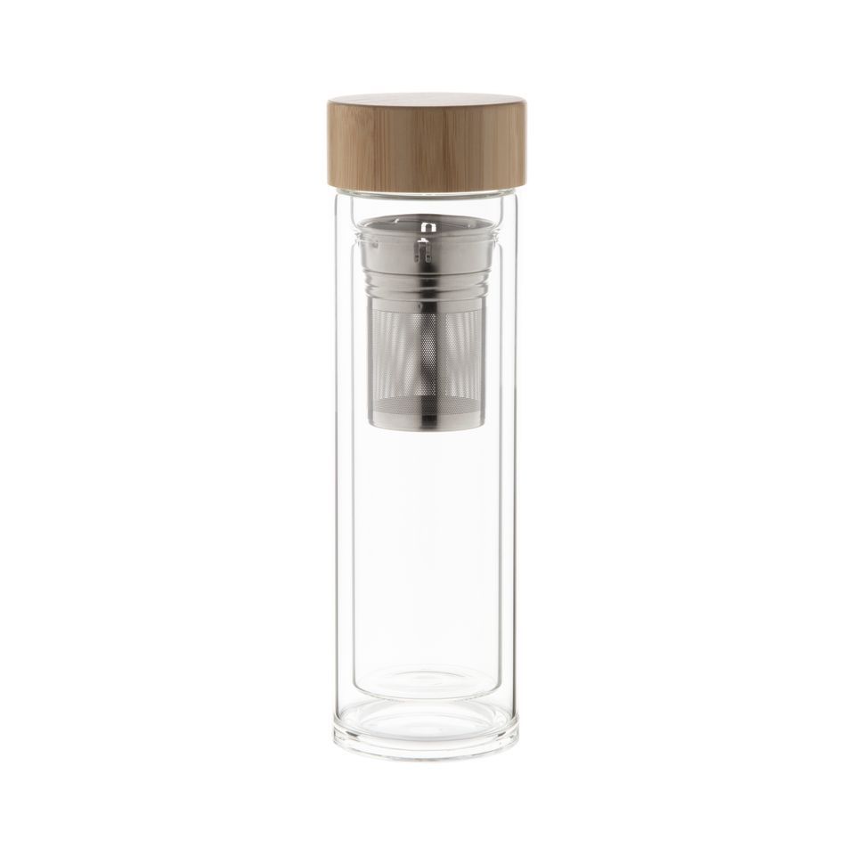Thermos personnalisé isotherme double paroi en verre avec infuseur