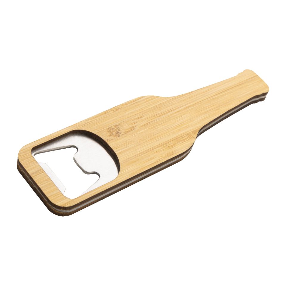 Décapsuleur personnalisable magnétique bambou et acier inoxydable