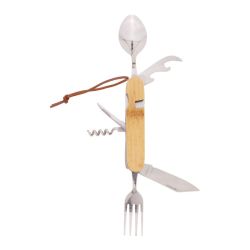 Couteau de poche multifonctions personnalisé manche en bambou avec couverts Couteau de poche multifonctions personnalisé manche en bambou avec couverts