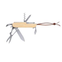 Couteau de poche multifonctions personnalisable manche en bambou