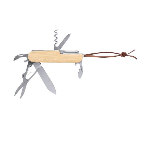 Couteau de poche multifonctions personnalisable manche en bambou