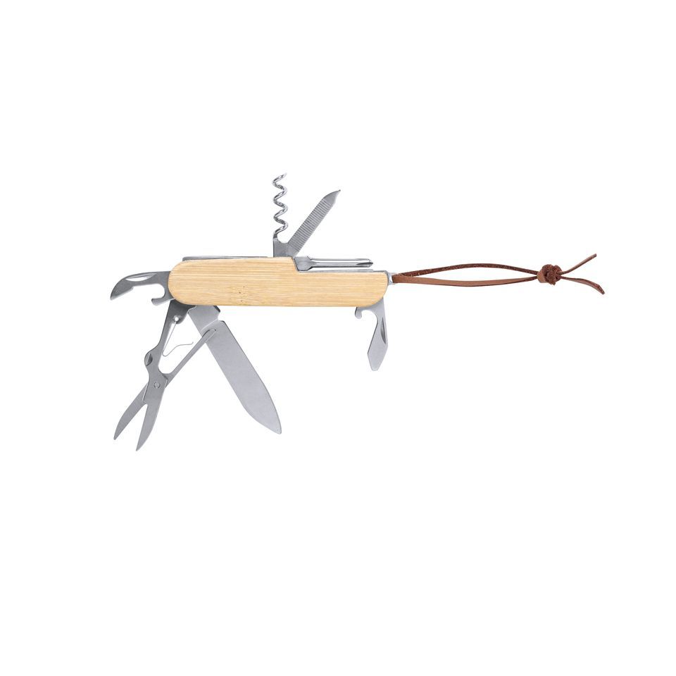 Couteau de poche multifonctions personnalisable manche en bambou