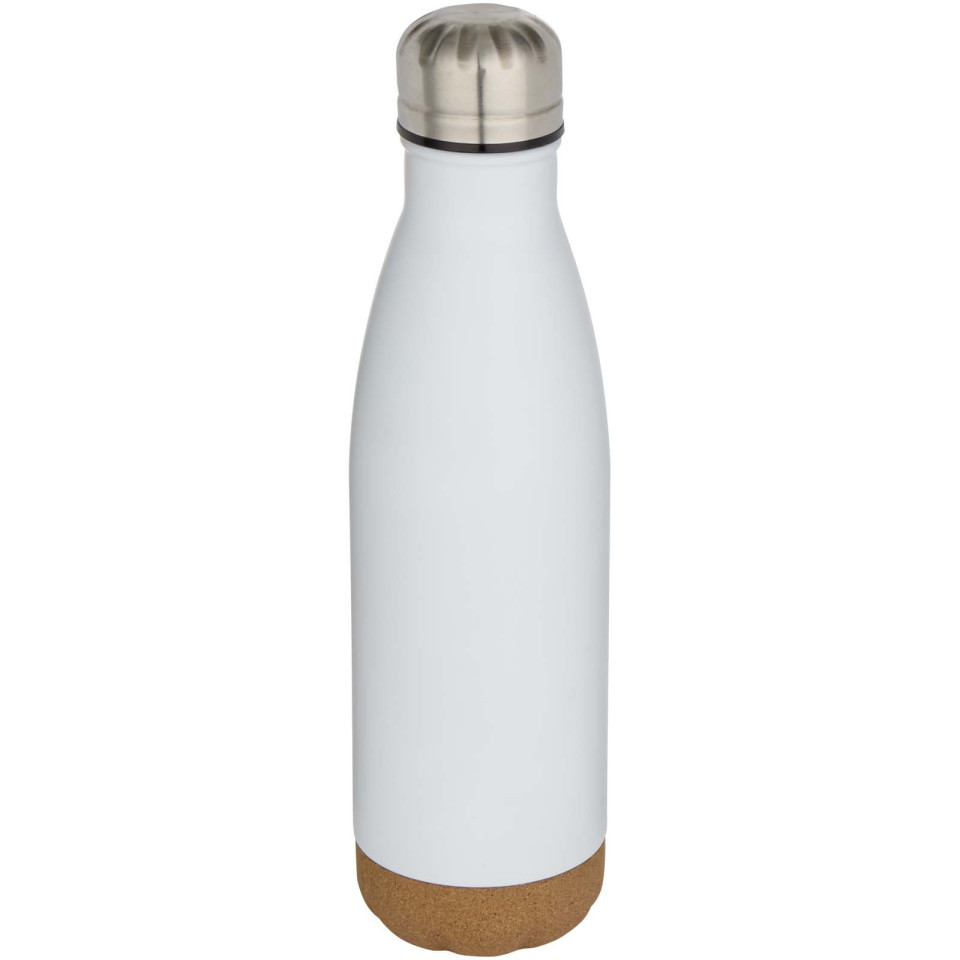 Bouteille publicitaire d’eau Cove de 500 ml en acier inoxydable isolée sous vide et à double paroi avec détails en liège