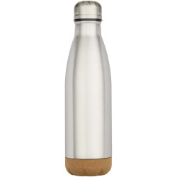 Bouteille publicitaire d’eau Cove de 500 ml en acier inoxydable isolée sous vide et à double paroi avec détails en liège