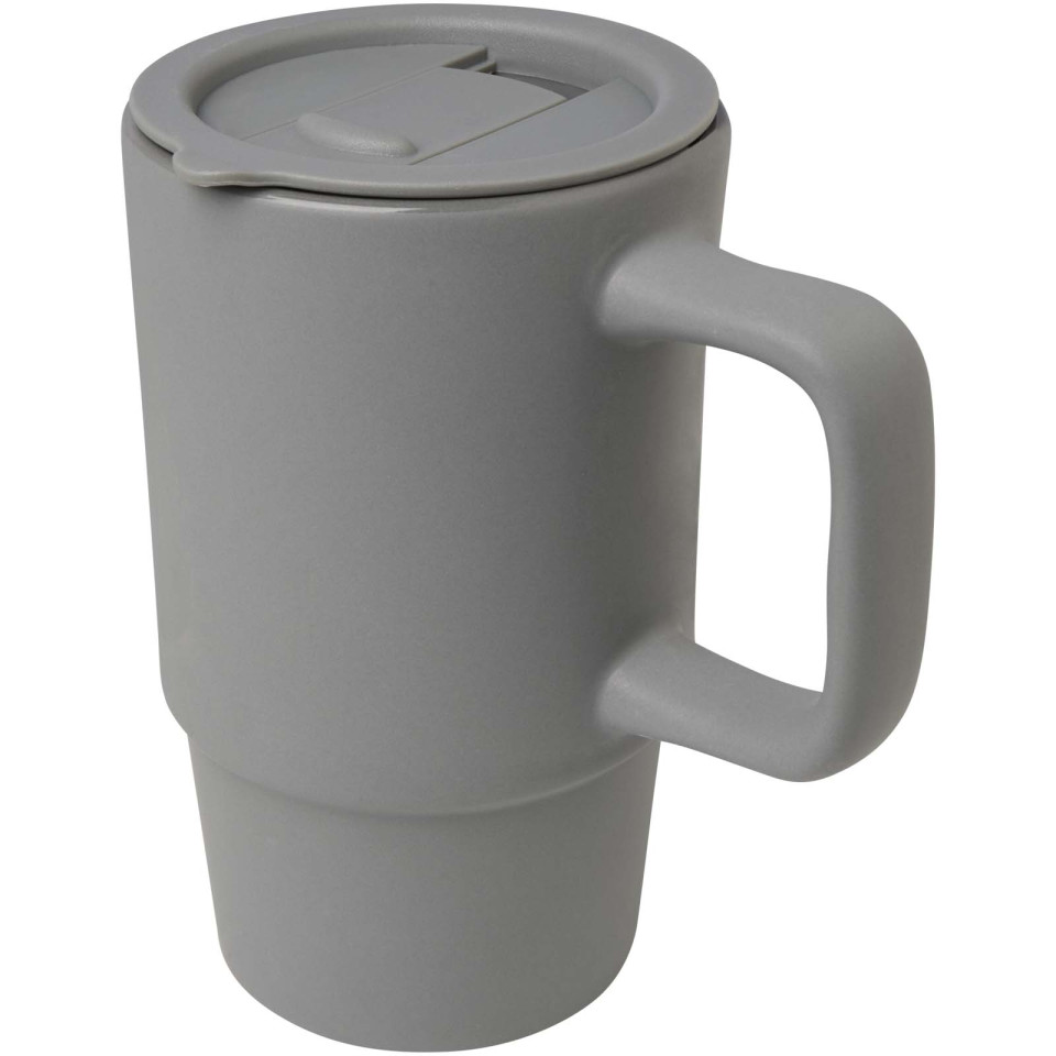 Mug publicitaire Carter en céramique de 450 ml avec couvercle en plastique