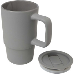 Mug publicitaire Carter en céramique de 450 ml avec couvercle en plastique